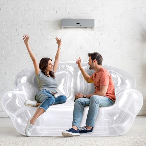 Kigley Inflatable Chair Blow Up Couches Transparent Inflatable Sofa Seat Yard Patio Portable Air Couch Furniture for Outdoor Indoor Camping Beach Room(Double Seat,Clear) - color: Clear