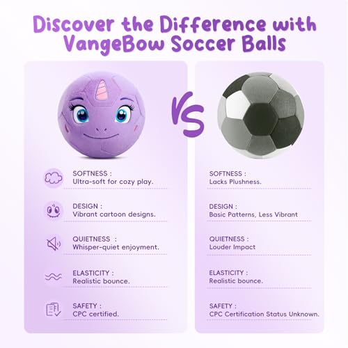 VangeBow Silent Indoor Soccer Balls for Toddlers 1-3, Inflatable Soft Plush Baby Toddler Soccer Ball Toys Gifts for Kid 3-5 Year Old Girl Boy First Birthday Gift (Unicorn, Pump Include) - style: Unicorn