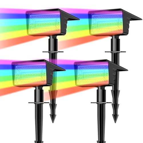 Solar Spot Lights Outdoor with 7 Lighting Modes RGB, 4 Pack Solar Color Changing Lights IP68 with 29 LED & Auto On/Off, Multicolor Outdoor Lights for Outside, Garden, Yard(Multicolor) - color: Multicolor, size: 4 Pack