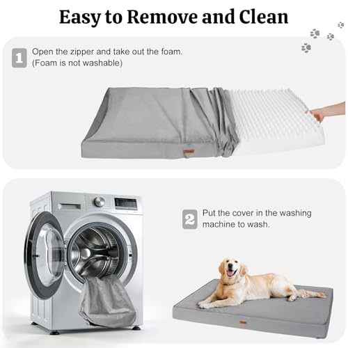 Orthopedic Dog Bed, 44" x 32" Dog Beds Large Sized, Waterproof Pet Mat, Big Pet Mattress Pad with Removable Washable Soft Plush Cover, Egg Crate Foam, Anti-Slip Bottom, Grey - color: Grey, size: 44" x 32"