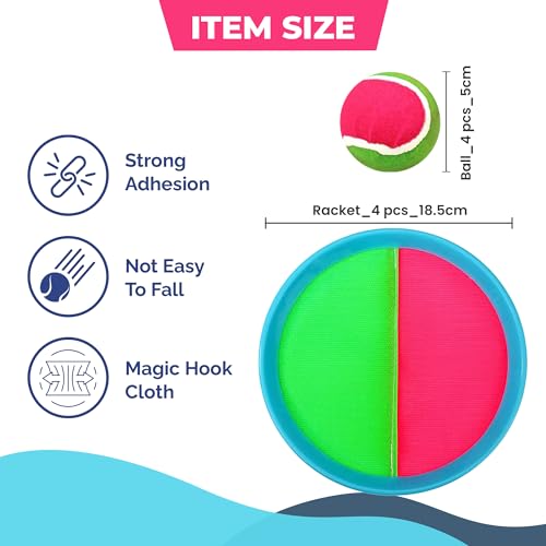Kids Toys Toss and Catch Ball Game Set, Classic Outdoor Games with 4 Paddles 4 Balls and 1 Storage Bag, Beach Games, Yard Games, Kids Birthday Gift for 3 4 5 6 7 8 9 10 Year Old Boys Girls