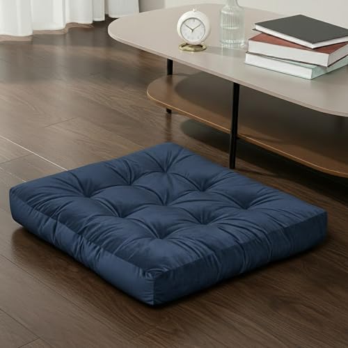 Meditation Cushion, Floor Cushion for Adults, Velvet Floor Pillow for Sitting, Tufted Seat Cushion for Yoga, Living Room, Bedroom & Reading Nook, Machine Washable, 22 x 22 Inch, Navy - color: Navy, size: 1pack