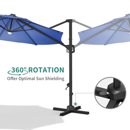 TrailBlaze 360° Rotating Cantilever Patio Umbrella – Heavy-Duty Waterproof Sun Shade, Adjustable Tilt, Rust-Proof Aluminum Frame, Cross Base Included, Outdoor Market Parasol for Garden, Deck, Pool, Backyard - color: Navy Blue