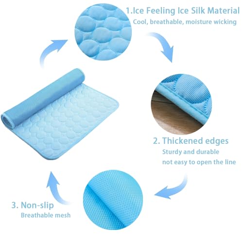 Generic Dog Cooling Mat, Pressure Activated Pet Cooling Mat for Dogs Cats, Non-Toxic Self Cooling Pad for Dogs Cats in Hot Summer Cool Pad Washable & Easy Clean (27''x 21''), BLUE