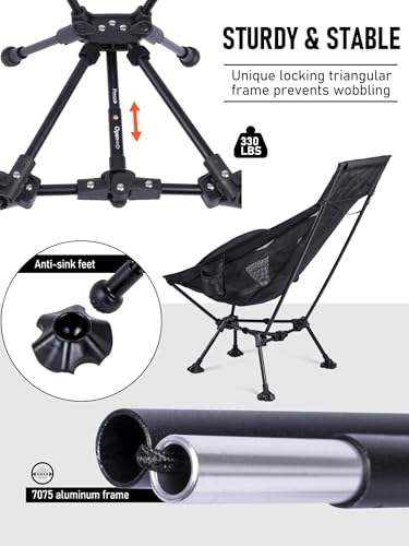 WildCall Lightweight Folding High Back Camping Chair with Head Support, Compact Beach Chair with Anti-Sinking Large Feet and Three Tilt Angles Adjustment - color: 2 X Black High Back