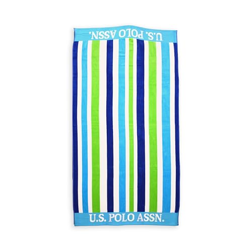 U.S. Polo Assn. Oversized (40” x 70”) Striped Nautical Design Beach Towel - Luxury Plush Cotton Hotel Quality for Bath, Pool - Lanai Stripe - color: Green/Blue -Lanai Double Jacquard, size: 40" x 70"