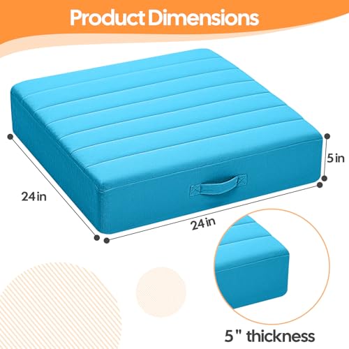 MeMoreCool Square Floor Pillow Seating for Adults Kids, Large Meditation Cushion Floor Pillow with Thick Foam & Soft Tufted Cover, Washable Big Pillow Seat Floor Cushion for Sitting Yoga 24" Blue - color: Sky Blue, size: 24 Inch