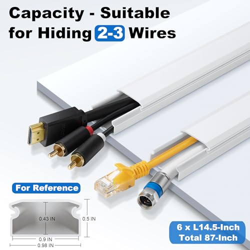 ZhiYo Cord Hider Wall Kit, 87in Cord Cover Wall Mounted TV, Wire Covers for Cords, Paintable Wire Hiders for TV On Wall, TV Cable Hider Wall Kit, Wall Cord Concealer, 6 x L14.5in W0.98 H0.5in, White - color: White, size: W1in x H0.5in - L87in