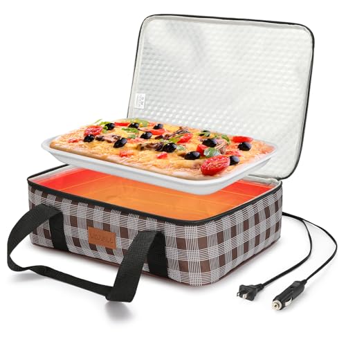 Food Warmer Electric Casserole Carrier - Lunch Bag for Adults for Car Truck, 12V/24V/110V, Thermos for hot Food for Potluck Cookouts Parties Picnic,Lasagna Lugger,Fits 9"x13" Baking Pan - size: Brown