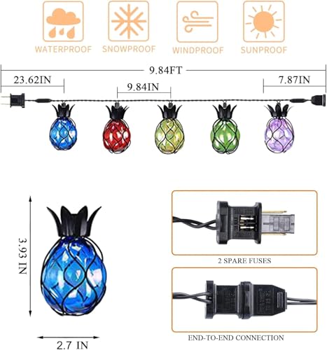 Vigdur Pineapple String Lights - Outdoor Patio Lights Plug in with 10 Pineapple Bulbs Connectable, Indoor String Light for Bedroom Bistro Tiki Decor(10FT - color: Pineapple