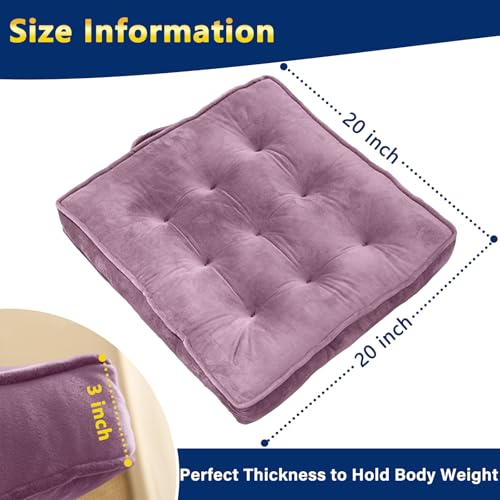 1 MIDDLE ONE Floor Pillow Set of 2, Memory Foam Meditation Cushion, Floor Cushions for Adults Sitting, Large Square Seat Cushions for Yoga, Living Room, 20x20 Inch (Purple) - color: Purple, size: 20x20 Inch(Pack of 2)