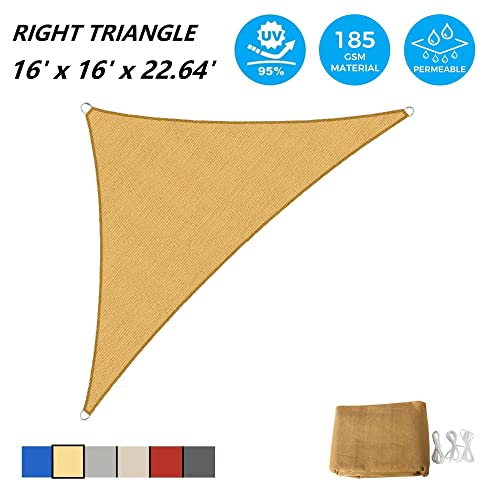 AsterOutdoor Sun Shade Sail Triangle 16' x 16' x 22.64' UV Block Canopy for Patio Backyard Lawn Garden Outdoor Activities, Sand - color: Sand, size: 16' x 16' x 22.64'