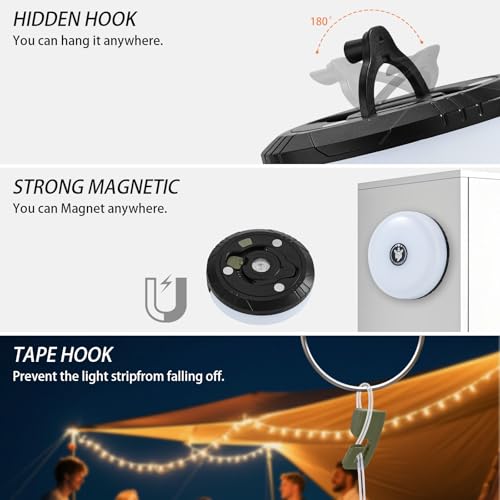 2-Pack Camping String Lights, 4 in 1 Portable Camping Light Rechargeable, 8 Lighting Modes, USB Charging, Quick Storage, 32.8FT Waterproof Tent Lights String for Camping, Hiking, Yard, Christmas,Black - color: Black, size: 2 Pack