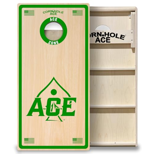 CornholeAce ACE PRO Professional Cornhole Boards - No Bounce! Triple Wide Legs, 3/4" Baltic Birch Plywood, Handles, Regulation Size (4x2ft), Tournament Style, Made in USA - color: Green