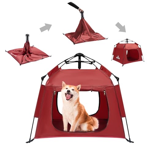 ASFANES Outdoor Pet Automatic Camping Tent, Pop up Cave Bed for Indoor Cats and Small Dogs, Portable Cat House Dog House, Red. - style: Red