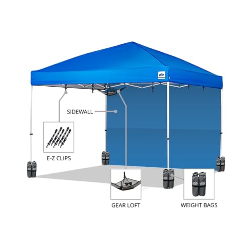 E-Z UP Envoy Plus 10’ x 10’ Pop-Up Canopy Tent, Royal Blue Top, Sidewall, Weight Bags, Roller Bag, E-Z Clips, Gear Loft - style: Envoy Plus