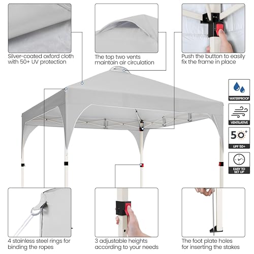 Yaheetech 10x10 Pop Up Canopy Tent with Vent, Easy Set Up Tent, Instant Sun Shelter Canopy with Wheeled Bag, 4 Sandbags, 12 Stakes & 4 Ropes, for Parties, Beach, Outdoor, Light Gray - color: Light Gray, size: 10x10