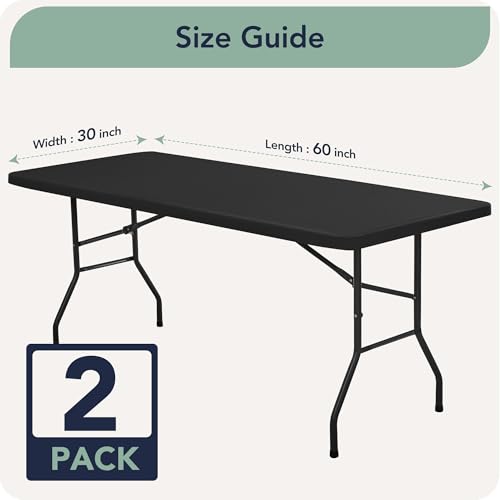 Fitted Tablecloths with Elastic - 2 Pack 5ft Folding Table Covers Rectangle, Reusable Dining Table Protector for Outdoor Picnic Party Camping, 30x60 Inch, Black - color: Black, size: 30x60 inch, 2 Pack