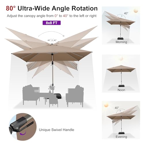 PURPLE LEAF 8' X 8' Left-right Tilting Patio Umbrella Outdoor Swivel Cantilever Umbrella Aluminum Offset Umbrella with Champagne Frame and 360-degree Rotation for Garden Deck Pool, Taupe - color: Taupe, size: 8' x 8'(Tilt)