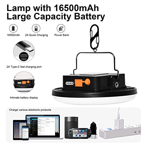 IODOO 16500mAh 60W Rechargeable Camping Light with Remote 3000LM 2700/4000/6500K LED Camping Lantern Portable IP65 Waterproof Tent Lights Power Failur - size: 60W (Remote)