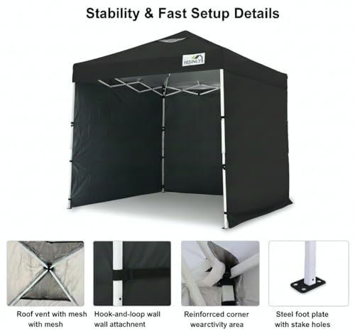 8x8ft Pop Up Canopy Tent with Removable Sidewall, Instant Shade Canopy with Vented Roof for Patio Outdoor Camping with Wheel-Bag, 4 Sand Bags, 8 Stakes, Black - color: Black