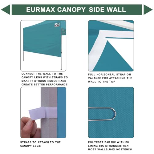 Eurmax USA 10x4.8 Pop Up Canopy SunWall-UV Protection for Tents,Blocks Sunlight&Wind,Water Resistant Side Wall Only,Easy Hook & Loop Installation,Fit for 10FT Straight Leg Shelters&Gazebo,Turquoise - color: turquoise, size: 10x4.8