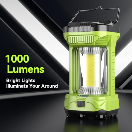 AlpsWolf Camping Lantern Rechargeable, 4000LM LED Lanterns for Power Outages, 4600mAh Super Bright Portabl Lantern & Lights for Emergency, Hurricane, Camping - style: Green-2 pack