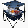 Portable Outdoor Folding Camping Table with 4 Cup Holders & Cooler Compartment, Waterproof Picnic Table for Picnic, BBQ, Beach, Hiking (Navy Blue) - color: Navy Blue