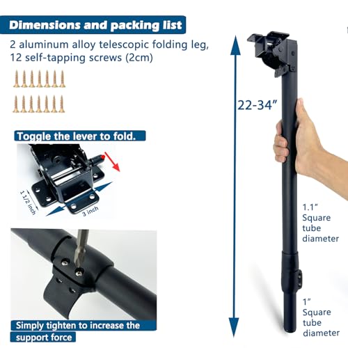 Benbuoo Foldable Aluminum Alloy Table Legs, 22-34" Adjustable Height, DIY Furniture for Saw Workbench RV Camping, Outdoor Desks, Set of 2 - size: AL-RT- 22-34IN-PK2