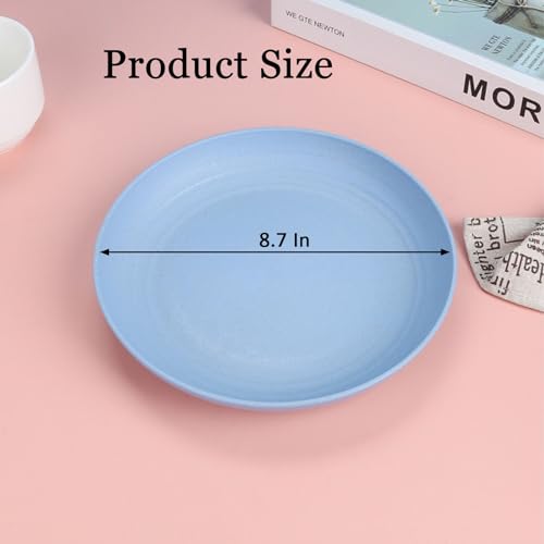4 Pack Wheat Straw Plates, 9 Inch Unbreakable Dinner Plates, Reusable Wheat Straw Plate Dishwasher & Microwave Safe - color: Beige,Blue,Green,Pink