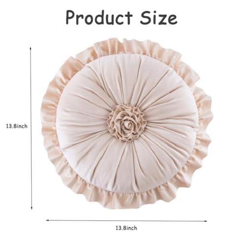Round Velvet Ruffle Pillow,Round Throw Pillow,Boho Decorative Throw Pillow for Sofa, Bed, Chair, Car & Floor Seating,Floral Circle Cushion for Living Room, Home Decor (Dark Brown) - color: Dark Brown