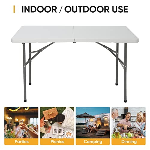 ZENY 4ft Portable Folding Table Plastic Indoor Outdoor Picnic Party Camp Dining Table with Handle, White - color: White, size: 48" x 24"
