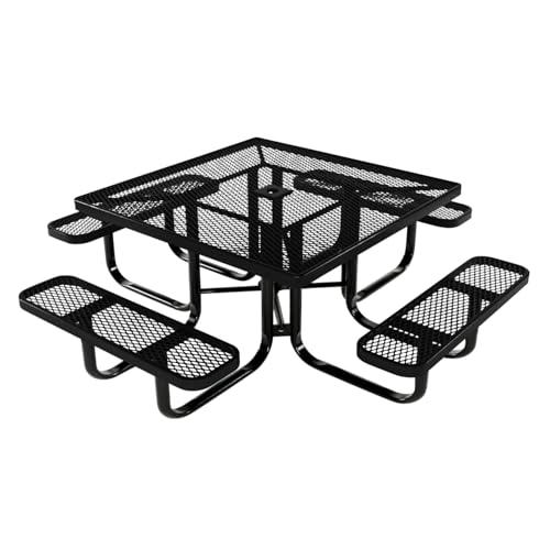 COATEDOUTDOORFURNITURE Heavy-Duty Portable Outdoor Kids Table with Umbrella Hole, Expanded Metal Kids Picnic Table, Commercial-Grade, Made in America (46 in, Square, Childrens, Textured Black) - color: Textured Black, Expanded Metal, size: 46 In, Square C
