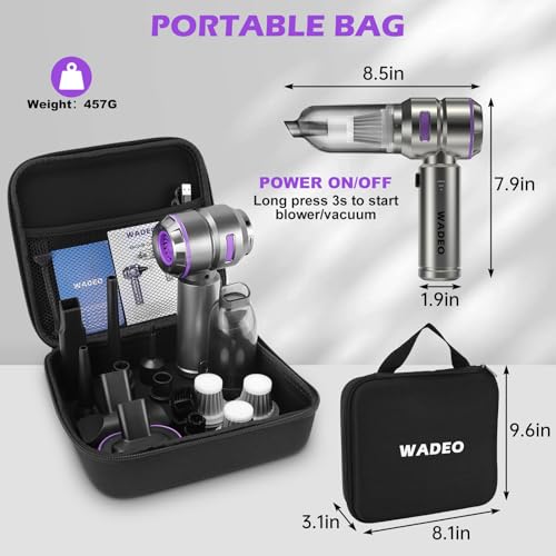 WADEO Handheld Vacuum Cordless, 4-in-1 21000PA Brushless Car Vacuum & 210000RPM Air Duster 7500mAh Battery Air Blower Wireless Handheld Vacuum for Car, Office and Home Cleaning - color: Silver Gray With Brushless Motor