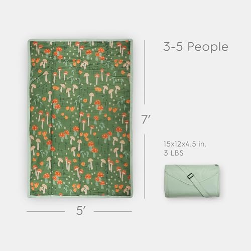 Little Unicorn 5'x7' Outdoor Family Picnic & Beach Blanket | Durable & Water-Resistant Fabric | Compact Fold & Easily Wipes Clean | Zipper Pocket (Woodland Mushroom) - color: Woodland Mushroom, size: 5 x 7