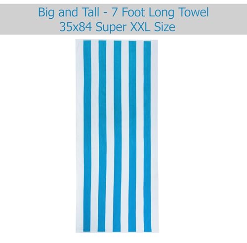 COTTON CRAFT Oversized Beach Towels - 2 Pack XXL 35x84 - The Big Kahuna 7 Foot Extra Large Beach Blanket Towel - Big & Tall - Huge 100% Cotton Velour Soft Luxury Pool Bath Towel - Cabana Stripe Aqua - color: Cabana Stripe - Aqua, size: 2 Pack - 35x84