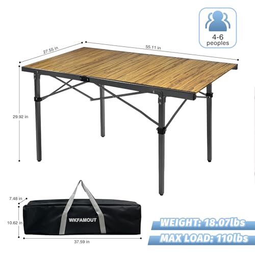 29.9" Tall Folding Camping Table for 2-6 Person, 54.7" Large Aluminum Foldable Roll-up Table Outdoor with Carry Bag for Picnic, Camp, Sturdy, Backyard, Patio - color: Natural