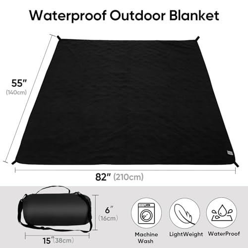 Waterproof Camping Blanket w/Fleece Lining, Large Stadium Blankets for Outdoor Cold Weather, Windproof Emergency Throw, LightWeight and Warm for Hiking, Dog, Picnic, Washable, 55”X 82” (Black, 1PCS) - color: Fleece Black-250 Gsm, size: 82"x 55"
