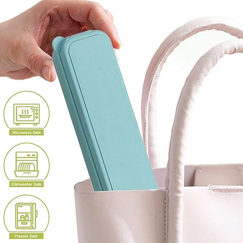 Reusable Travel Utensils Set with Case, 2 Sets Wheat Straw Portable Plastic Fork Spoons Knife Cutlery, Camping Eco-Friendly BPA Free Tableware for Kids Adults Work Picnic or Daily Use (Blue+Green) - color: Green + Blue