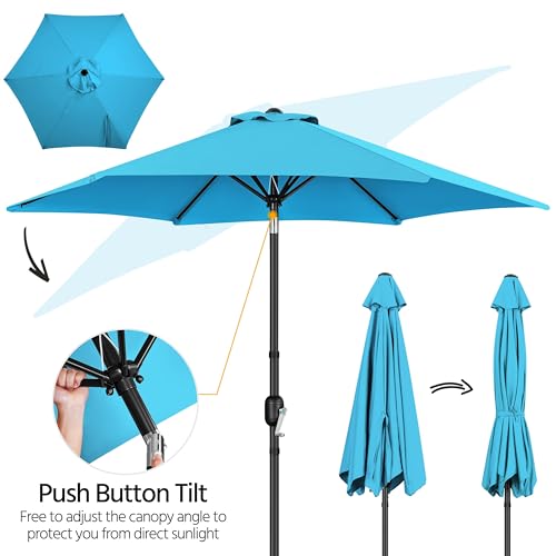 Yaheetech 2 Pack 9FT Outdoor Patio Umbrella Outdoor Table Umbrella w/Push Button Tilt & Crank, Yard Sun Shade UV Protection Waterproof for Pool, Market, Terrace, Beach, Outdoor Restaurant, Sky Blue - color: Sky Blue, size: 9FT