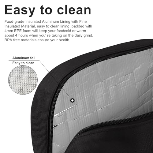 BALORAY Lunch Bag for Women Men Insulated Lunch Box for Adult Reusable Lunch Tote Bag for Work, Picnic or Travel - color: Solid Black, size: L