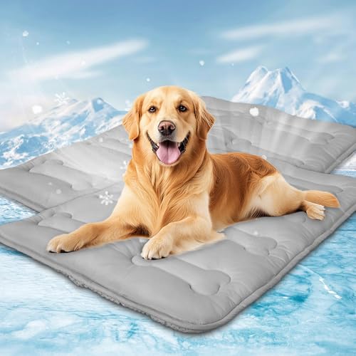 Magik & Kover Summer Dog Cooling Mat, 2 Pack 36" x 23" Indoor Outdoor Cooling Mat for Dogs Large, Machine Washable Thickened Non-Slip Cool Pad for Dogs Cats, Grey - size: 36 x 23 Inch