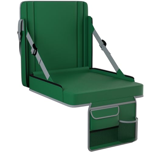 Stadium Seats with Back Support 1PACK Adjustable Bleacher Chairs with Back and Cushion Bleacher Seat with Cup Holder, Carry Handle & Shoulder Strap for Outdoor Sports Events, Picnics - color: Green-1pc-xl-large