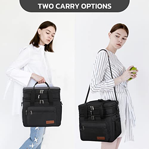 Maelstrom Lunch Box, 23L Insulated Lunch Bag, Expandable Double Deck Cooler Bag, Lightweight Leakproof Tote Bag With Side Tissue Pocket, Suit For Men and Women (A. Black) - color: A. Black