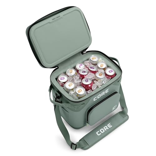CORE Magnetic Leak Proof Soft Cooler with Waterproof Zipper | Insulated Bag Portable Ice Chest Box | Best Soft Cooler for Food & Beverages for Tailgating, Car Camping, Travel, and Family Beach Picnics - color: Sage, size: 18 Can