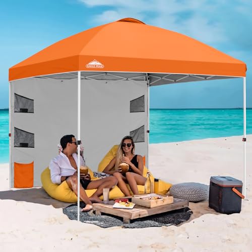 EAGLE PEAK Commercial Canopy 10x10 with Sidewall Storage, Easy OnePerson Setup Pop Up Canopy Tent with Roller Bag, Stakes, Ropes, and Weight Bags, Orange - color: Orange