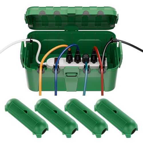 RESTMO 5-Piece Outdoor Waterproof Electrical Box Set – 12.5" x 8.5" x 5" Large & 7.1" x 2.3" x 2.3" Small, Weatherproof Boxes for Power Strip, Outlet, Plug, Socket, Timer, Holiday Light, Green - color: Green