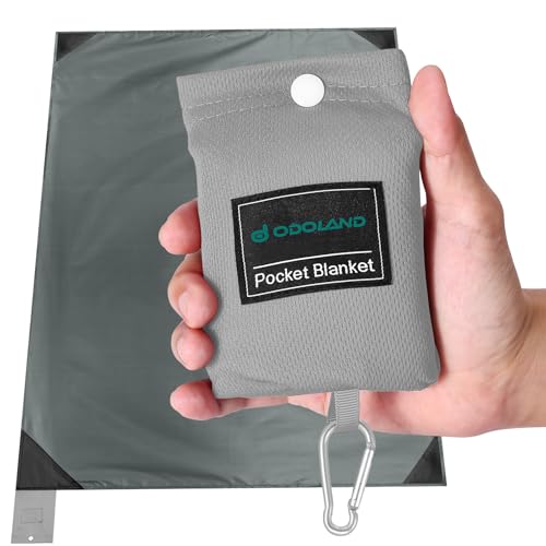 Odoland Beach Blanket Picnic Blanket, 43" x 63" SandProof Waterproof Outdoor Pocket Blanket with Portable Bag, Foldable Lightweight Sand Free Quick Drying Beach Mat for Hiking Camping Travel, Grey - color: Gray, size: 43.3" x 63"(1-2 People)