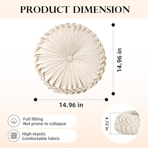 Teieas 2 Pcs Round Throw Pillows Decorative Pumpkin Velvet Boho Pleated Bed Pillows Back Support for Couch Chair Dorm Car 14.96'' (Burgundy) - color: Burgundy