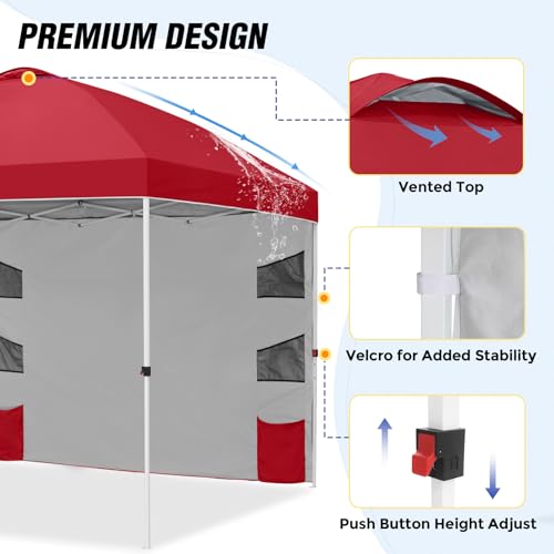 EAGLE PEAK Commercial Canopy 10x10 with Sidewall Storage, Easy OnePerson Setup Pop Up Canopy Tent with Roller Bag, Stakes, Ropes, and Weight Bags, Red - color: Red